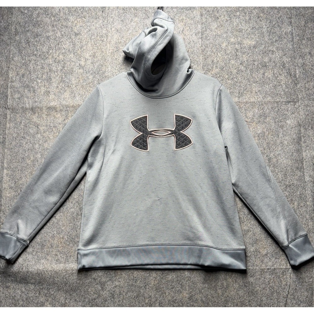 Under Armour Hoodie Fleece Sweatshirt  Women Large Gray Big Logo Chest‎ 1317891